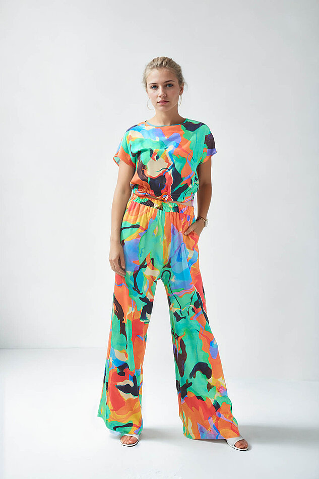 Beli Lastikli Desenli Bol Paça Pantolon - 3