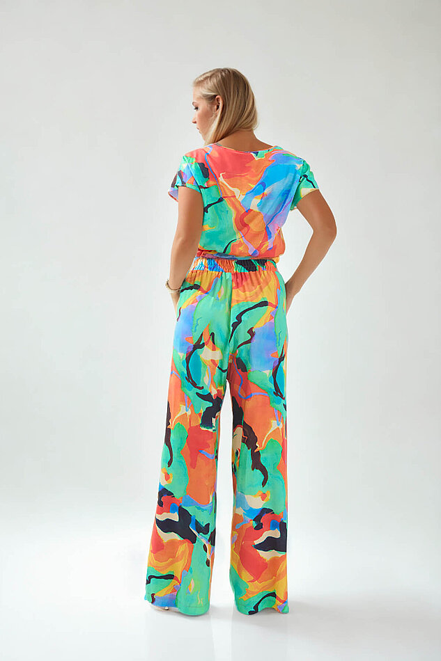 Beli Lastikli Desenli Bol Paça Pantolon - 4