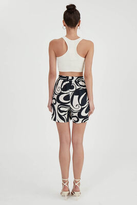 Beli Lastikli Desenli Cepli Şort - Thumbnail (5)