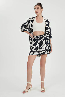 Beli Lastikli Desenli Cepli Şort - Thumbnail (3)