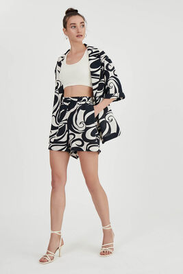 Beli Lastikli Desenli Cepli Şort - Thumbnail (6)