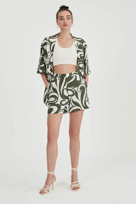 Beli Lastikli Desenli Cepli Şort - Thumbnail (12)