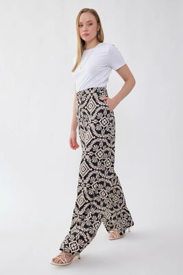 Beli Lastikli Desenli Geniş Paça Pantolon (1)