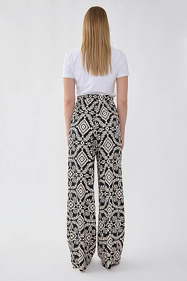 Beli Lastikli Desenli Geniş Paça Pantolon - 5