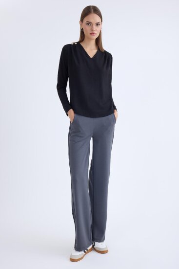 Beli Lastikli Geniş Paça Eşofman Pantolon - 5