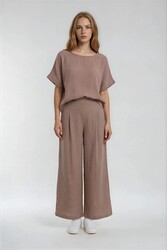 Beli Lastikli Geniş Paça Keten Pantolon - 1