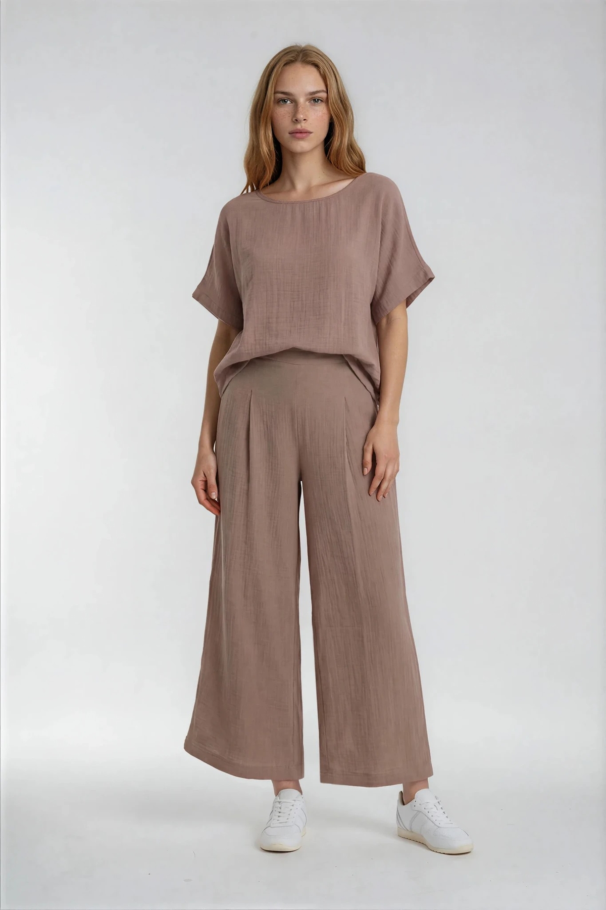 VİTRİN - Beli Lastikli Geniş Paça Keten Pantolon (1)