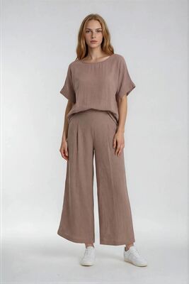 Beli Lastikli Geniş Paça Keten Pantolon (1)