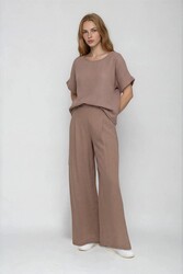 Beli Lastikli Geniş Paça Keten Pantolon - 3
