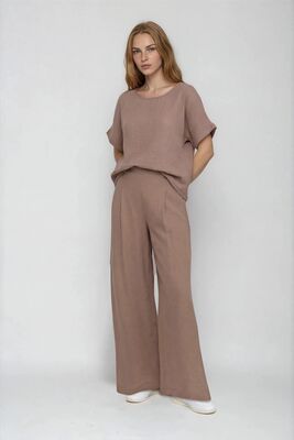 Beli Lastikli Geniş Paça Keten Pantolon - 3