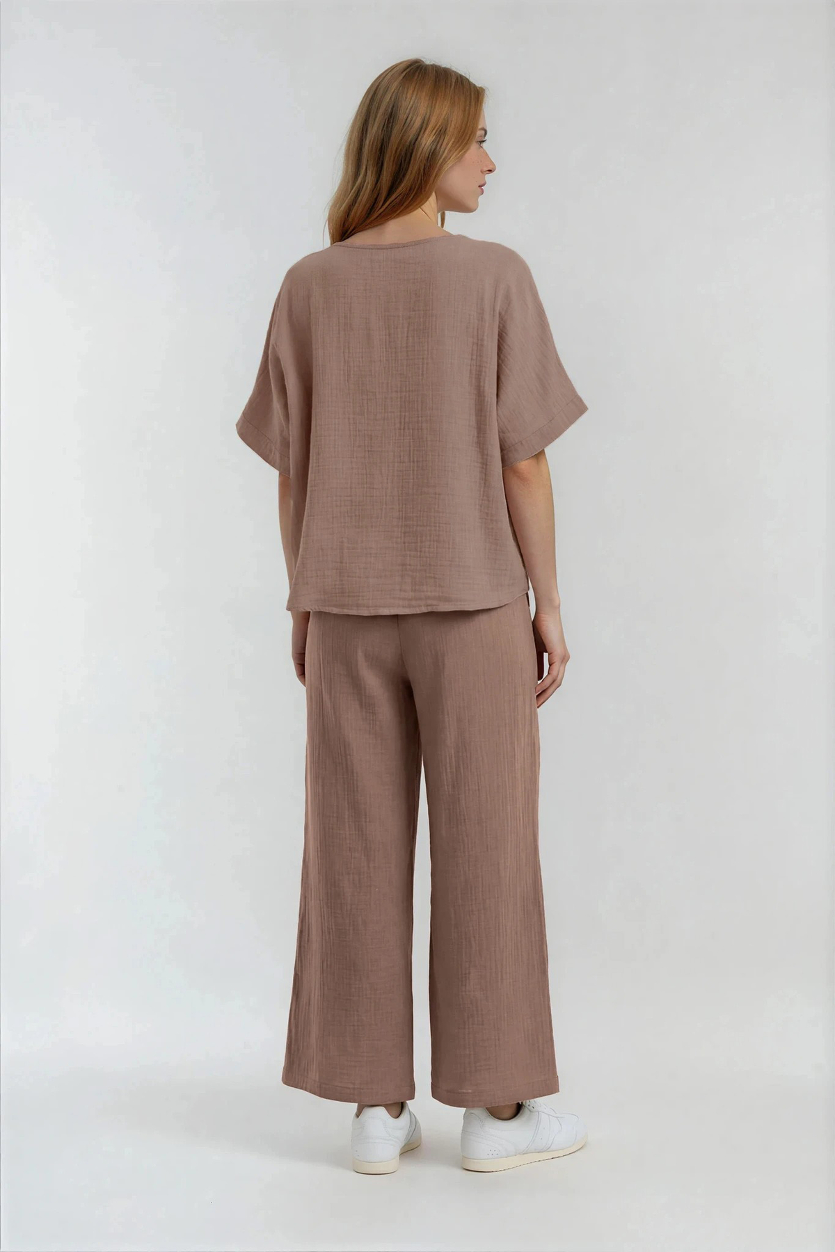 Beli Lastikli Geniş Paça Keten Pantolon - Thumbnail