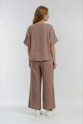 Beli Lastikli Geniş Paça Keten Pantolon - 4