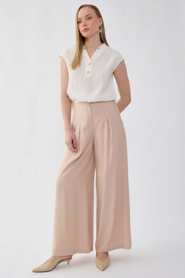 Beli Lastikli Geniş Paça Pantolon - 3