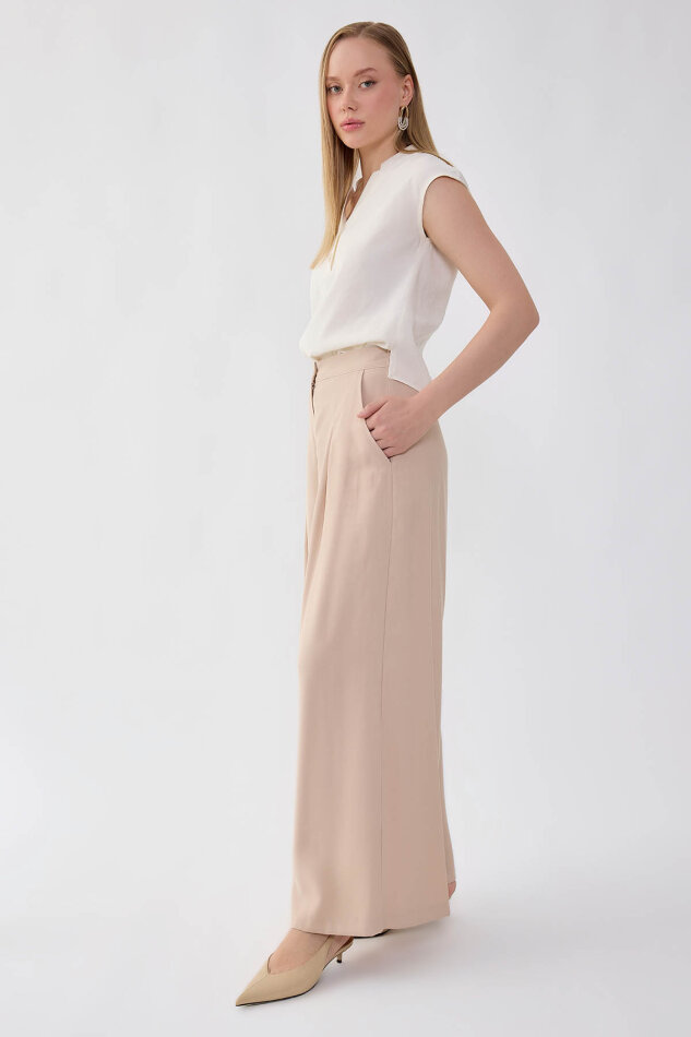 Beli Lastikli Geniş Paça Pantolon - 4