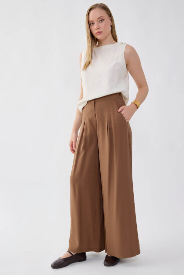 Beli Lastikli Geniş Paça Pantolon - 8