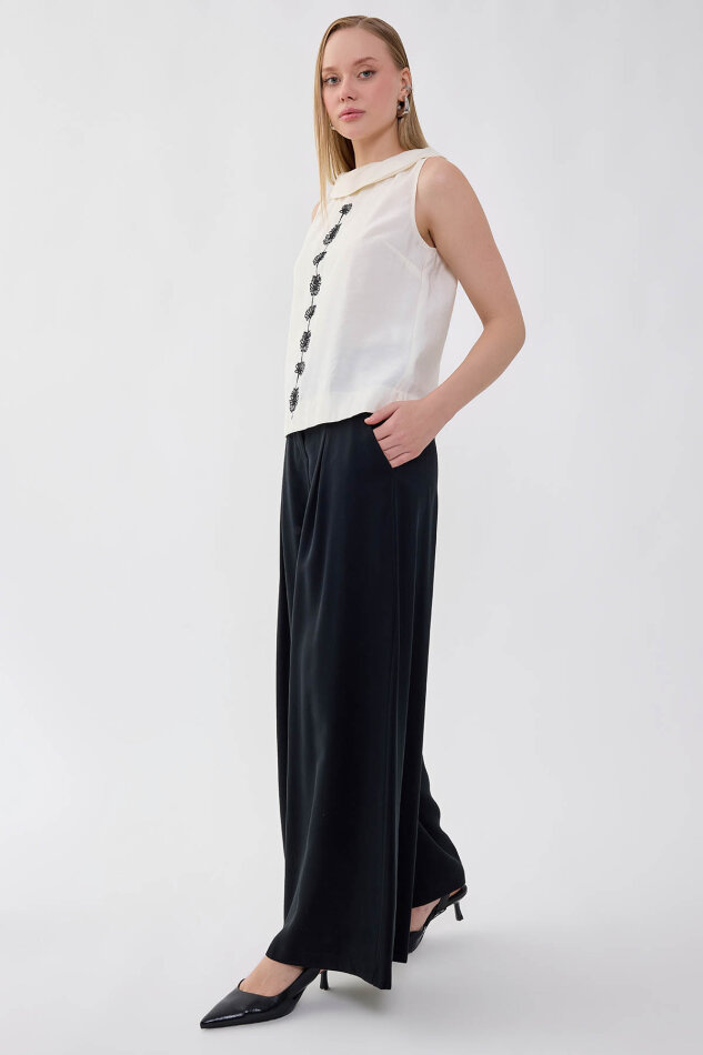 Beli Lastikli Geniş Paça Pantolon - 13