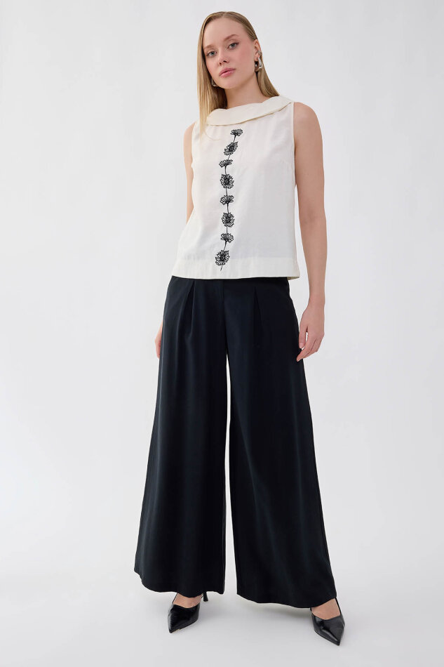 Beli Lastikli Geniş Paça Pantolon - 14