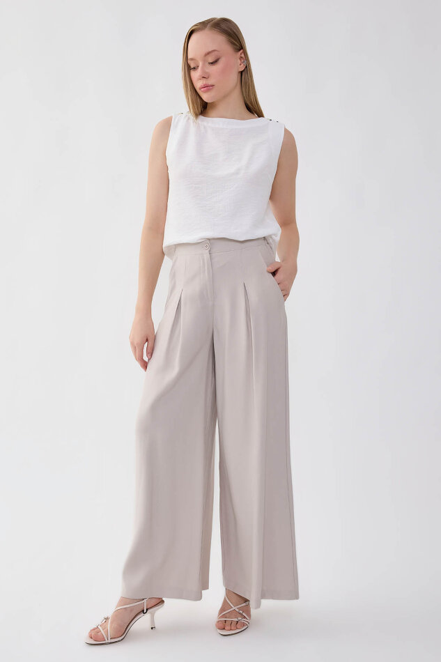 Beli Lastikli Geniş Paça Pantolon - 20