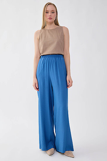 Beli Lastikli Geniş Paça Pantolon - 4
