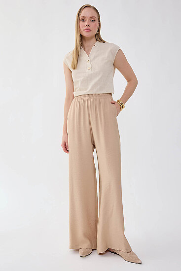 Beli Lastikli Geniş Paça Pantolon - 6