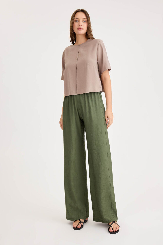 Beli Lastikli Geniş Paça Pantolon - 1