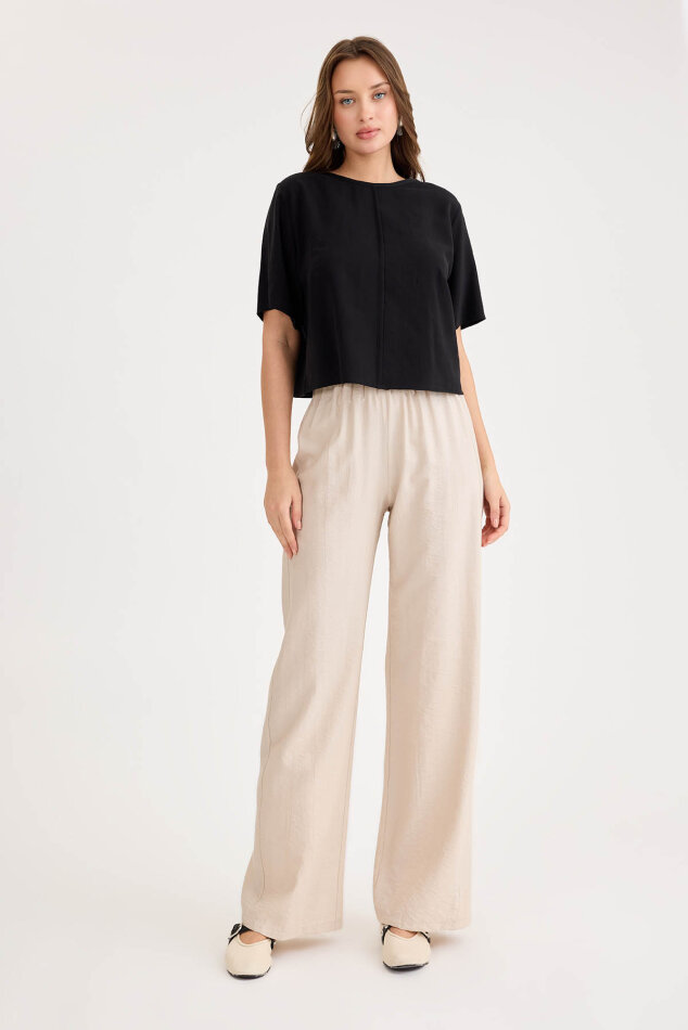 Beli Lastikli Geniş Paça Pantolon - 11