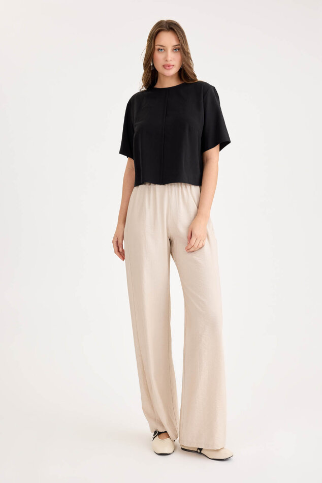 Beli Lastikli Geniş Paça Pantolon - 13