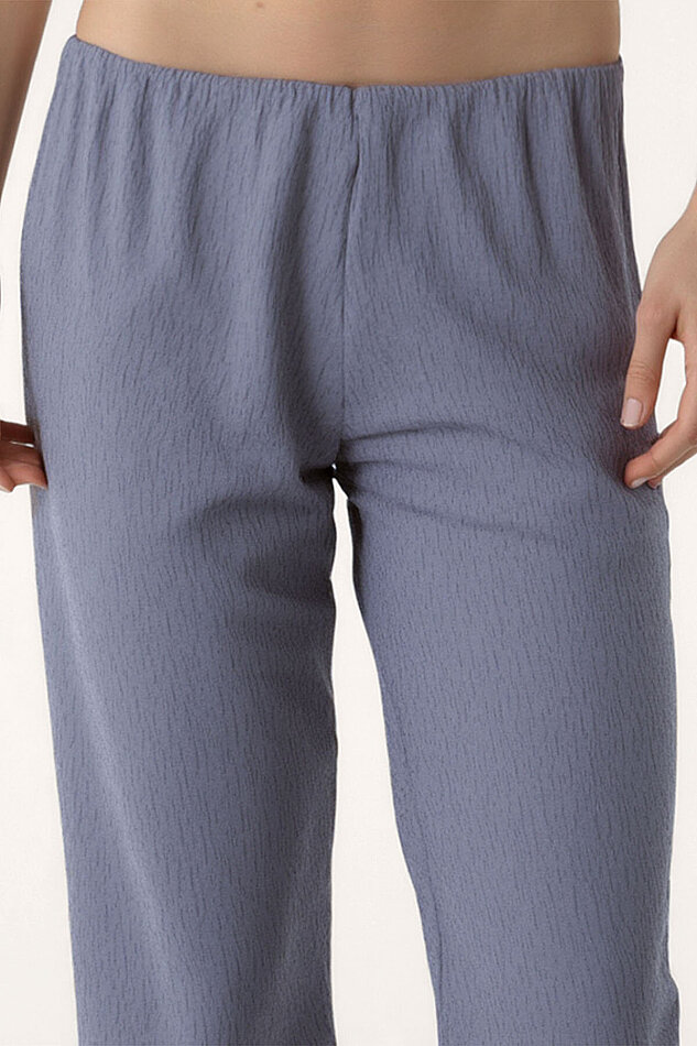 Beli Lastikli İnce Çizgili Geniş Paça Pantolon - 10