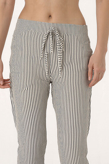 Beli Lastikli Kalın Çizgili Geniş Paça Pantolon - 5