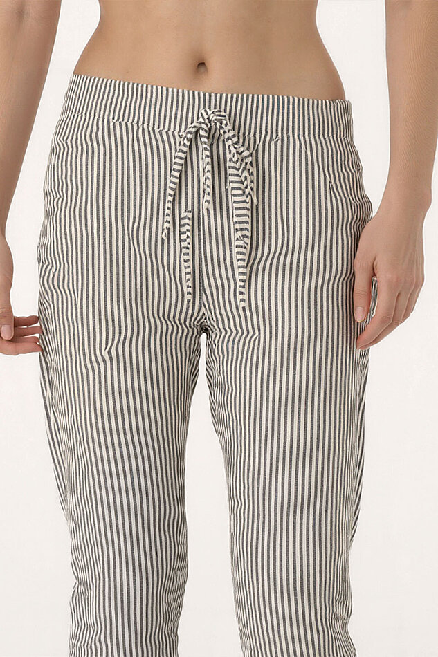 Beli Lastikli Kalın Çizgili Geniş Paça Pantolon - 5