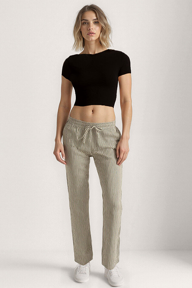 Beli Lastikli Kalın Çizgili Geniş Paça Pantolon - 6