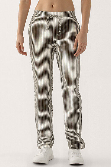 Beli Lastikli Kalın Çizgili Geniş Paça Pantolon - 9
