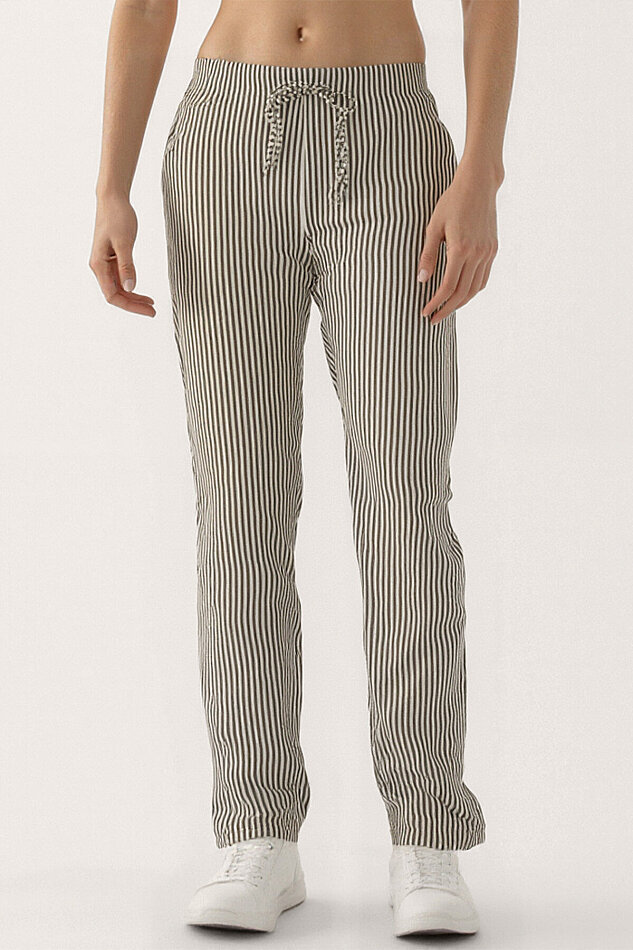 Beli Lastikli Kalın Çizgili Geniş Paça Pantolon - 9
