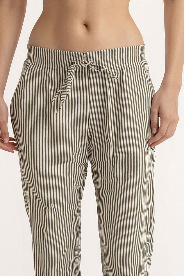 Beli Lastikli Kalın Çizgili Geniş Paça Pantolon - 10