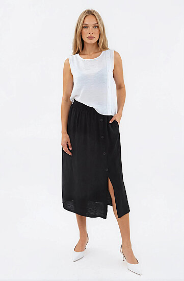 Beli Lastikli Kendinden Desenli Düğmeli Etek