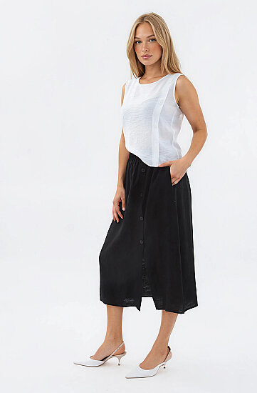 Beli Lastikli Kendinden Desenli Düğmeli Etek (1)