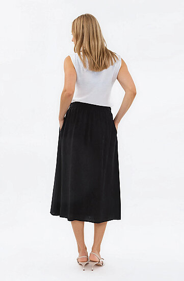 Beli Lastikli Kendinden Desenli Düğmeli Etek - 4