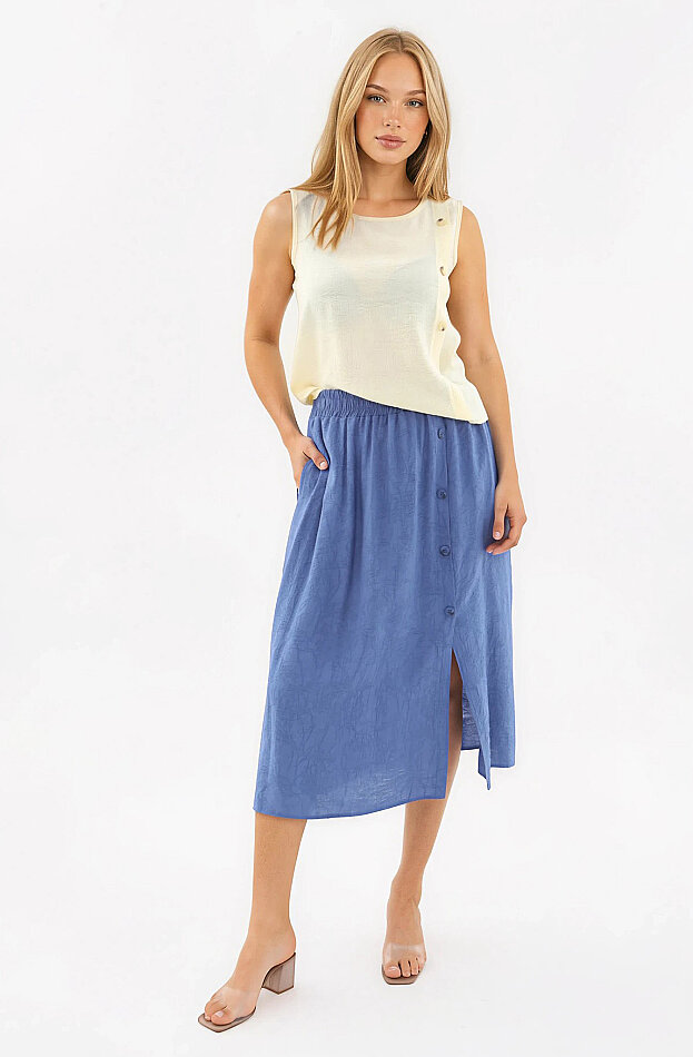 Beli Lastikli Kendinden Desenli Düğmeli Etek - 6