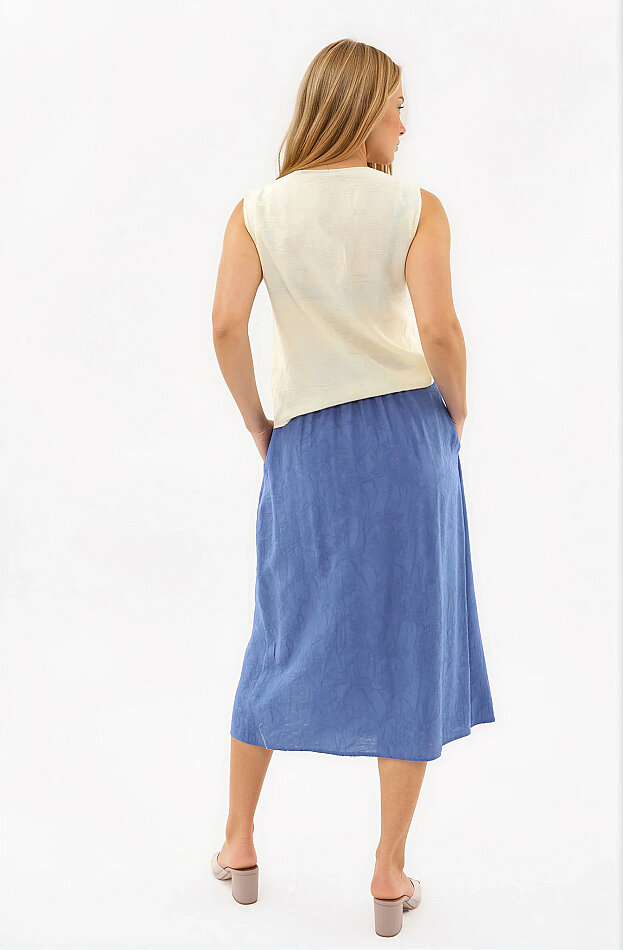 Beli Lastikli Kendinden Desenli Düğmeli Etek - 8