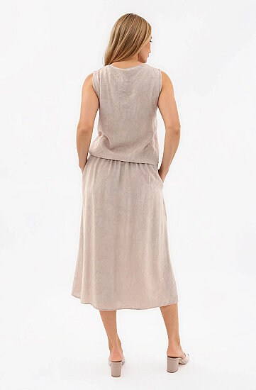 Beli Lastikli Kendinden Desenli Düğmeli Etek - 12