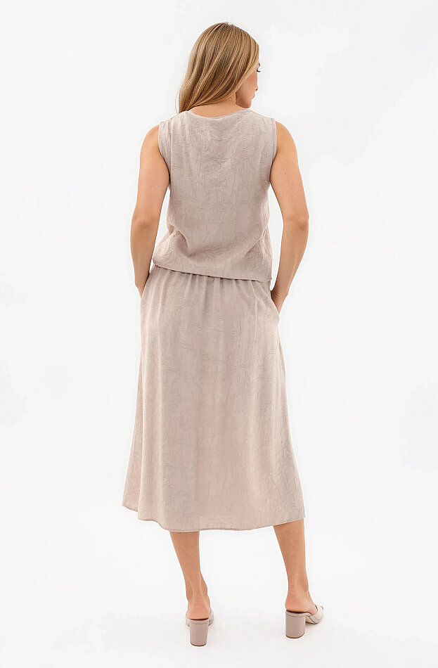 Beli Lastikli Kendinden Desenli Düğmeli Etek - 12