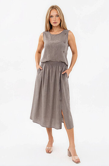 Beli Lastikli Kendinden Desenli Düğmeli Etek - 13