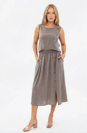 Beli Lastikli Kendinden Desenli Düğmeli Etek - 14