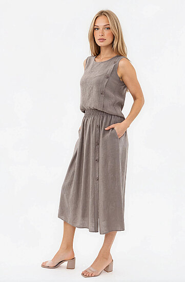 Beli Lastikli Kendinden Desenli Düğmeli Etek - 15