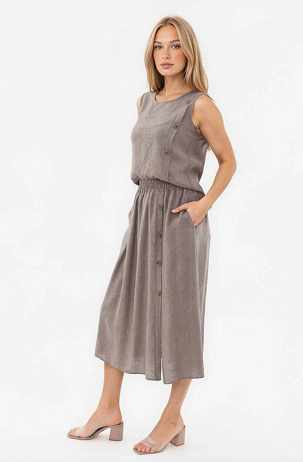 Beli Lastikli Kendinden Desenli Düğmeli Etek - 15