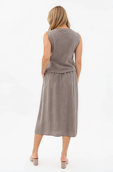 Beli Lastikli Kendinden Desenli Düğmeli Etek - 16