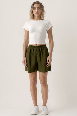Beli Lastikli Krinkıl Kumaş Cepli Şort