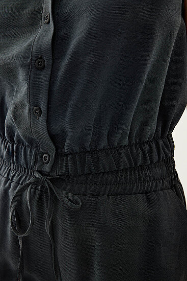 Beli Lastikli Önü Düğmeli Sıfır Kol Bluz - 16