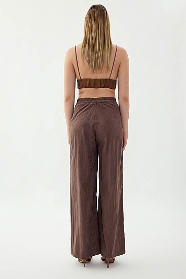 Beli Lastikli Önü Pileli Geniş Paça Pantolon - 14