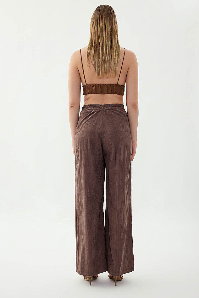 Beli Lastikli Önü Pileli Geniş Paça Pantolon - 14